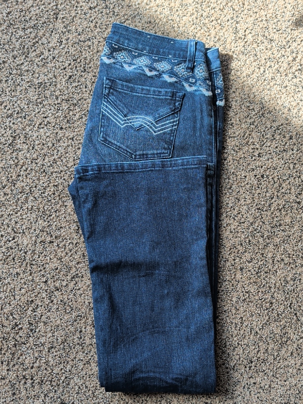 Dark Wash Denim Jeans with Tribal Waist Detail